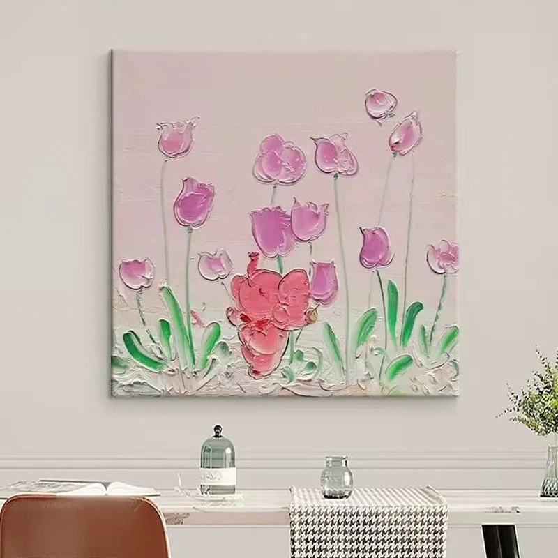 Modern Abstraction Hand Drawn Oil Painting 3D Flower Decoration Painting Pink Warm Bedroom Hanging Painting Living Room And Sofa