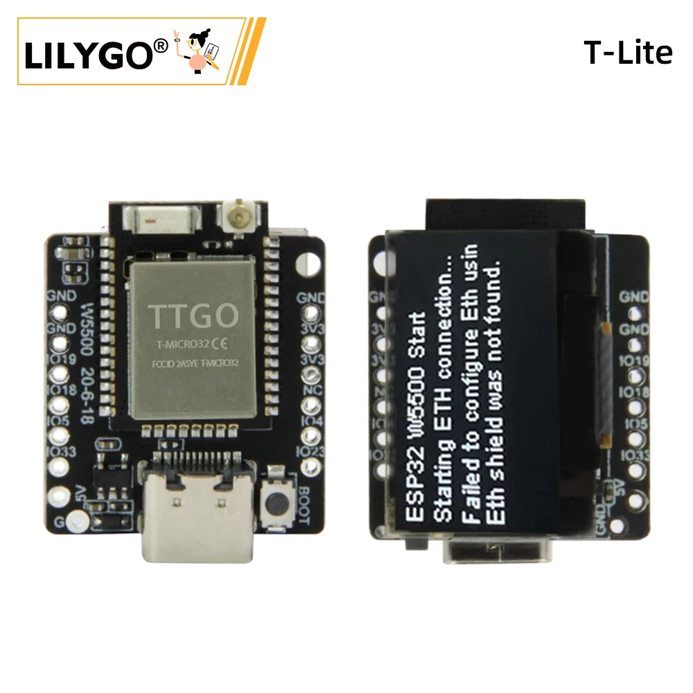 LILYGO® TTGO T-Lite W5500 ESP32 마스터 칩 SSD1306 0.96 인치 OLED c타입 USB 프로그래밍 보드, WiFi 블루투스 무선 모듈