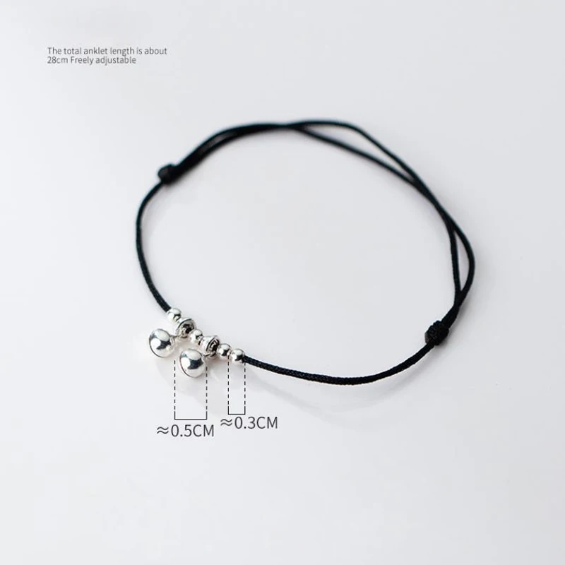 S925 فضة أجراس خلخال مجوهرات للقدم للنساء بيرفوت شاطئ محظوظ اليدوية الأحمر الأسود الحبل سلسلة الخلخال مجوهرات