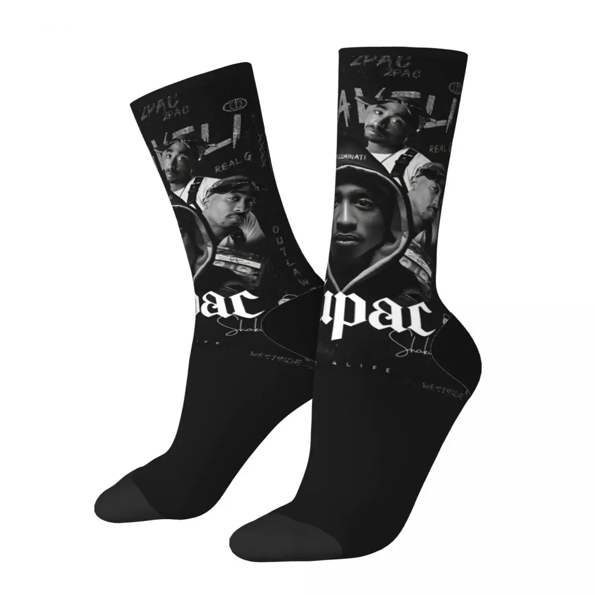 Hip-hop Retro Rapper Tupacs Basketball Socks Polyester Long Socks for Unisex Non-slip