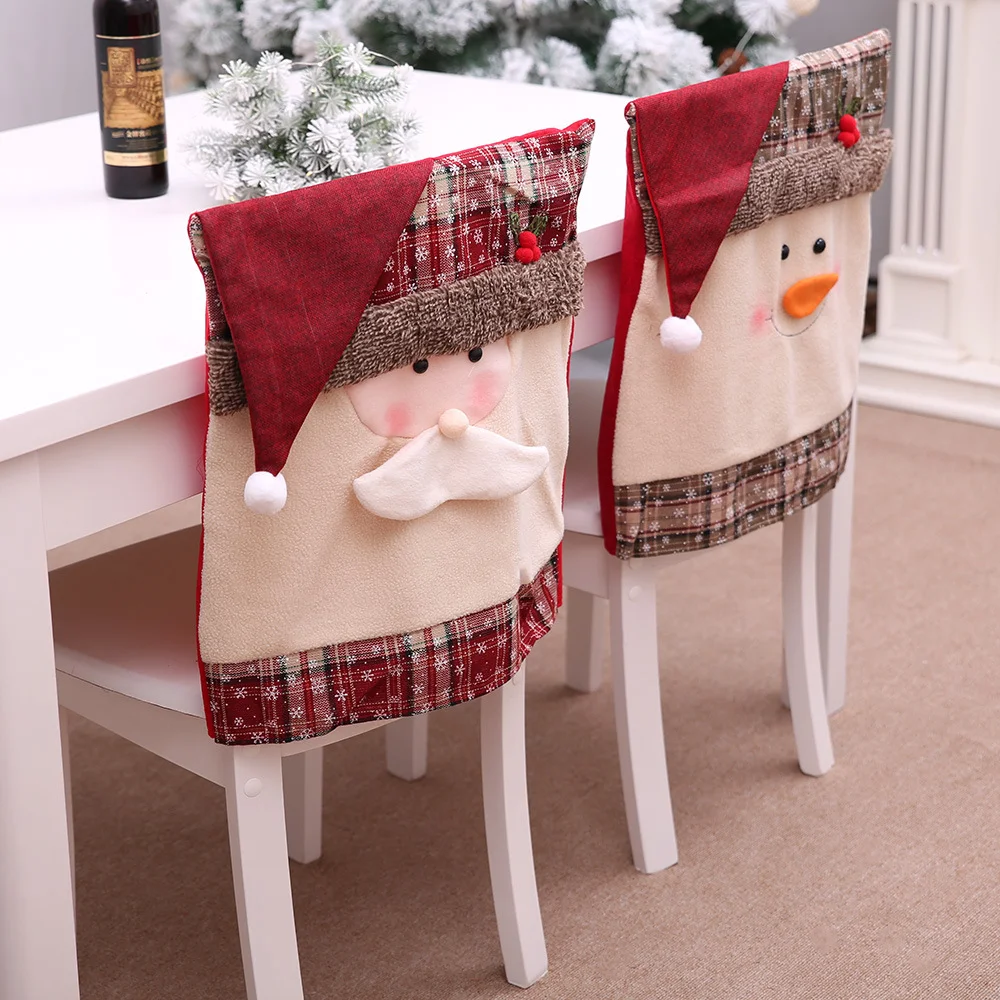 2024 New Year Christmas  Festival Decoration Santa Snowman Kitchen  Dinner Room Chair Covers