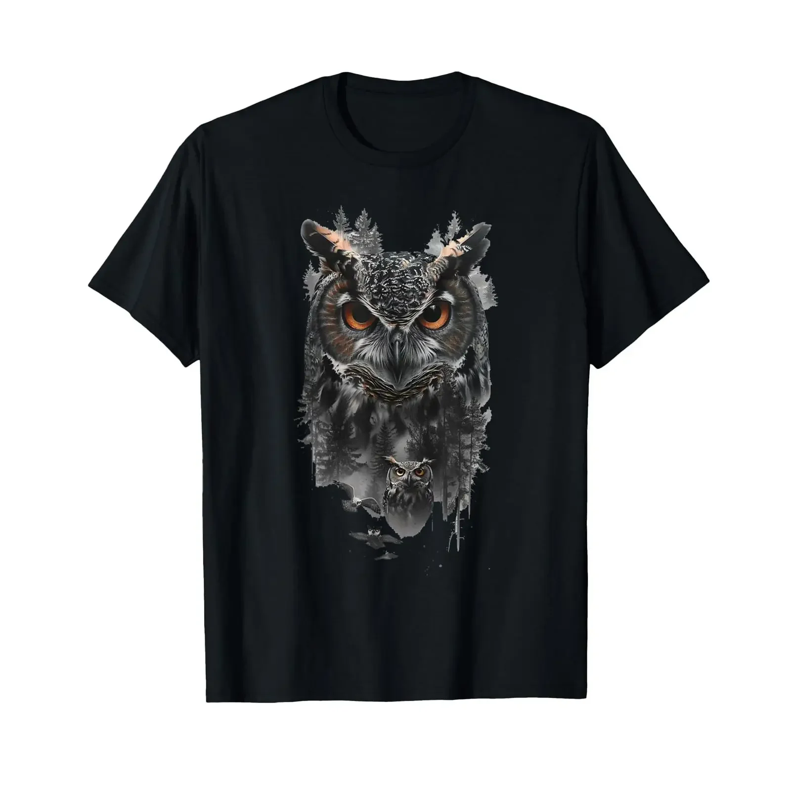 Abstract Owl Eagle Nature Forest Environmental Protection Climate T Shirt black S vintage Washed Unisex Casual designer clothes