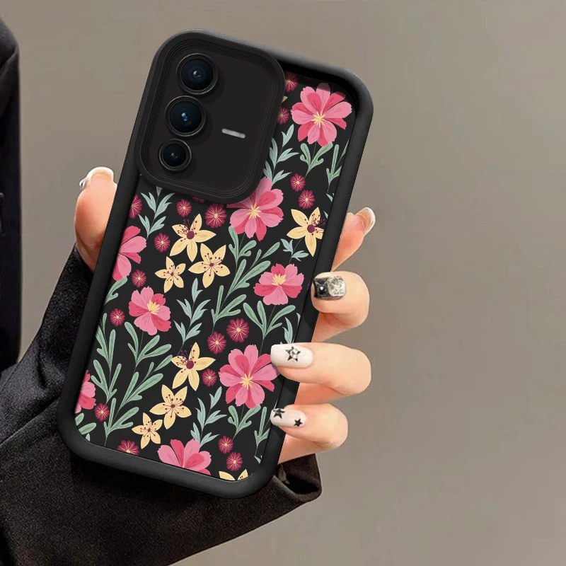 Casing HP V60 Fashion Flower untuk Vivo V27 Pro V25E V23E V27 V40 Pro V50 V29E V25 V30 SE V30E, Anti Benturan, Matte, Soft TPU