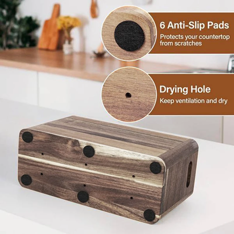 Extra Large Wooden Kitchen Utensil Holder Organizer - 3 Compartment Utensil Holder, Farmhouse Wooden Spoon Organizer-AD23