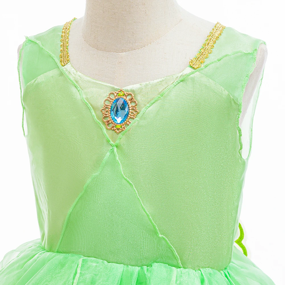 Elf Tiana ชุดคอสเพลย์สําหรับสาวเด็กเจ้าหญิง Fairy แฟนซีปีกสีเขียวชุด + Wand ฮาโลวีนวันเกิด Carnival Party Dress Up