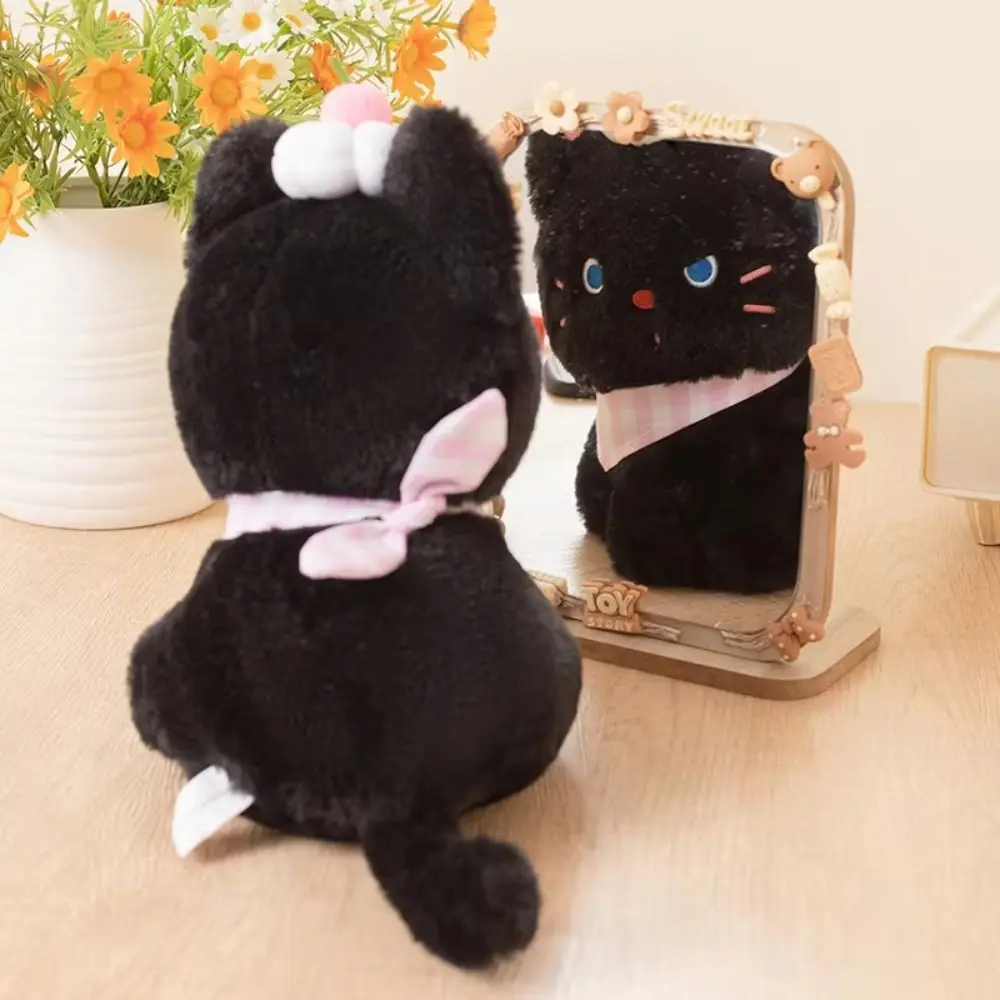 

Sitting Pose Black Cat with Cream Cake PP Cotton Stuffed Black Kitten Collection Soft Meow Meow Toys Festive Decor