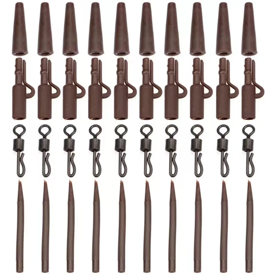 40Pcs Carp Fishing Lead Clip Quick Change Snap Swivel Tail Anti Tangle Sleeves Carp Rig Coarse Fishing Accessories Tackle Pesca