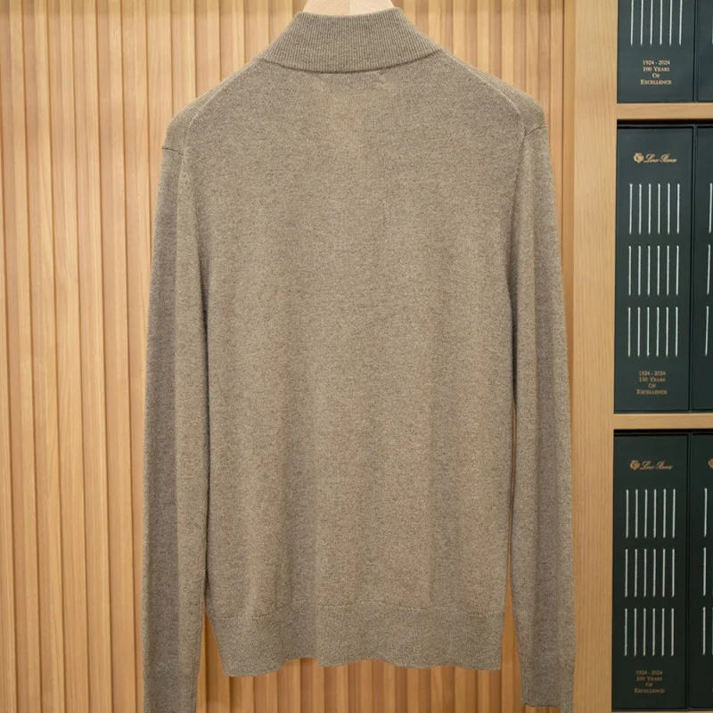 Men's popular cashmere sweater with warm semi high neck zipper for comfortable daily commuting