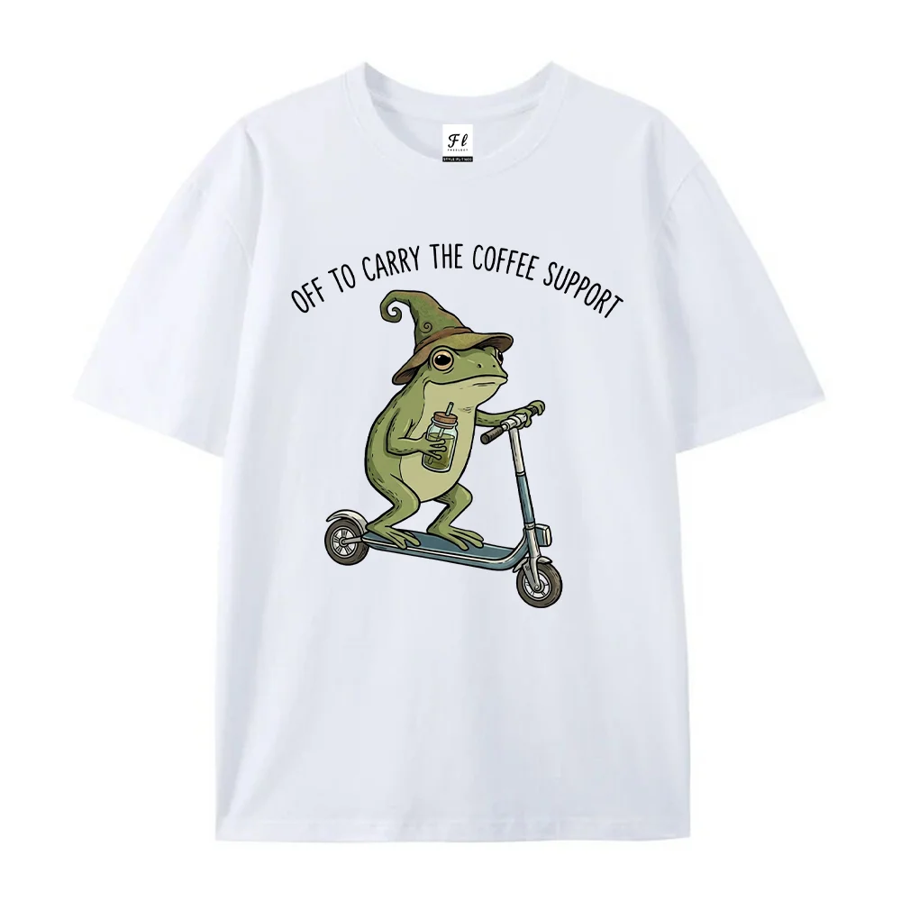 Women T Shirt Funny Frog Off To Carry The Coffee Support Wizard Cottagecore Vintage Graphic Tees Aesthetic Short Sleeve Tops