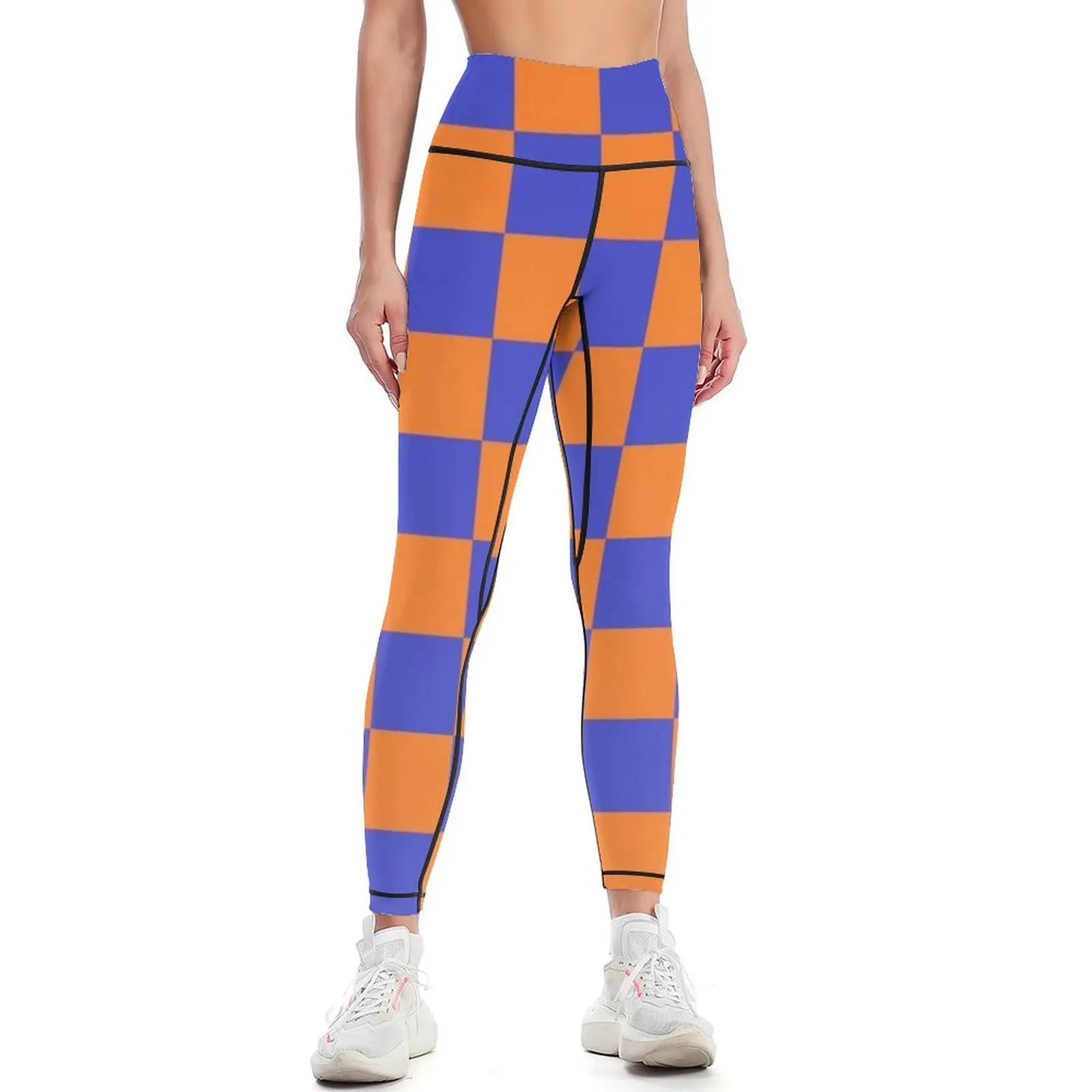 

Checkered Blue and Orange Leggings Fitness's gym clothes Legging sport Womens Leggings