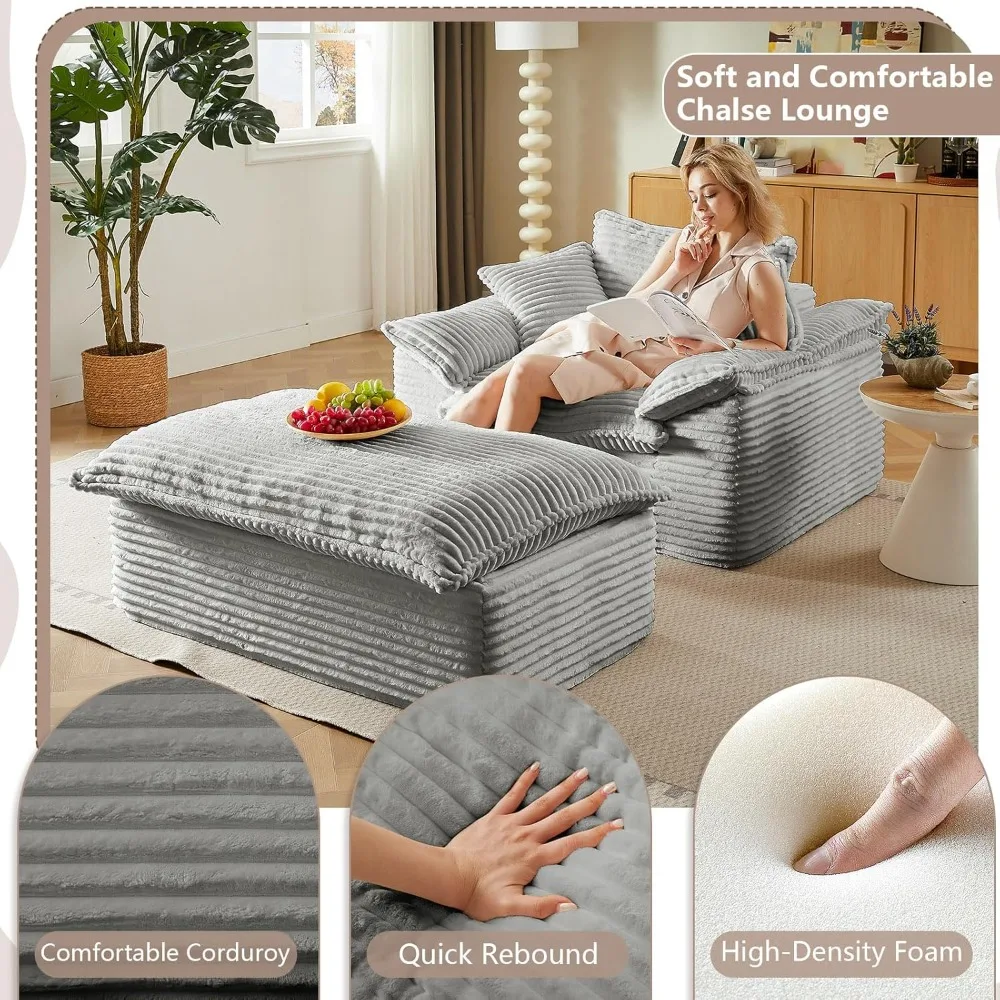 Duży fotel rozkładany z podnóżkiem, tapicerowany, sofa z 3 poduszkami, do użytku wewnątrz, z materiału sztruksowego, komfortowy, idealny do relaksu.