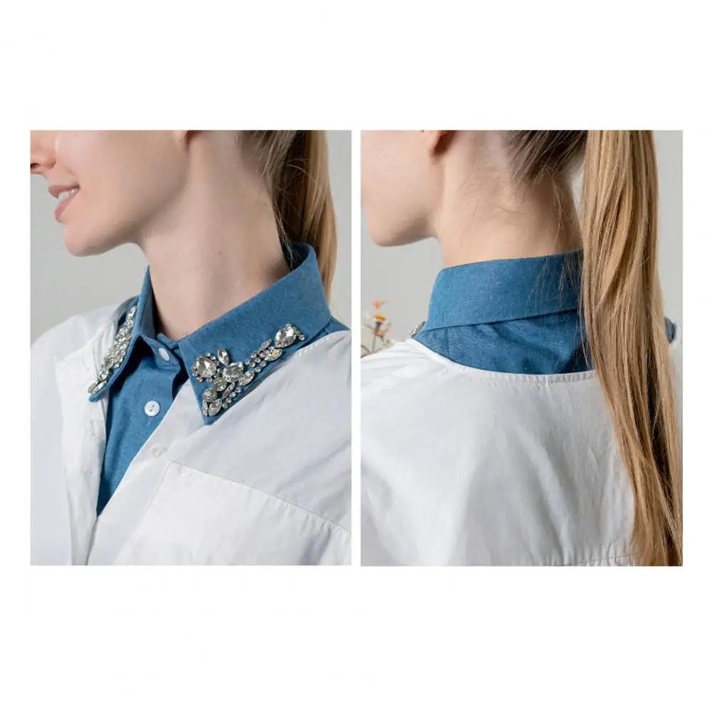 Rhinestone Detachable Collar Sparkling Detachable Collar Sparkling Rhinestone Denim Fake Collar with Adjustable Straps for Women