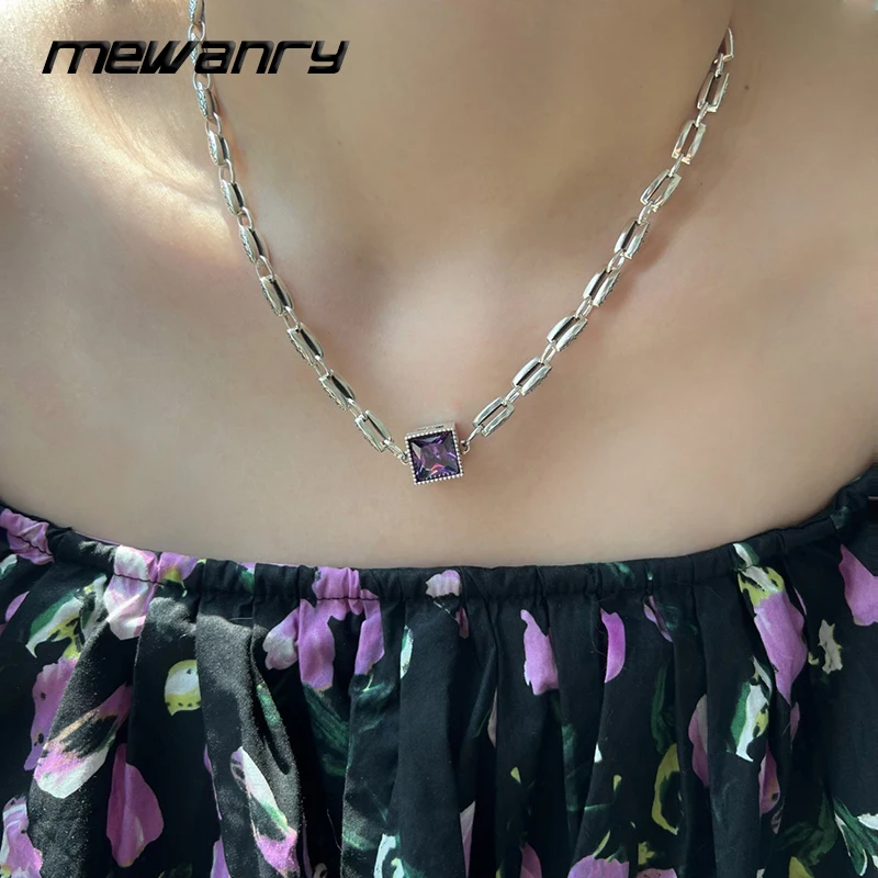 MEWANRY Zircon Cube Chain Necklace for Women Punk Charming Vintage Trendy Design Personality Chic Party Jewelry Gifts Wholesale