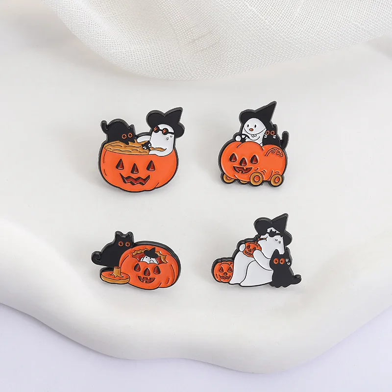 مخيف اليقطين شبح القط الأسود الإبداعية المينا دبابيس لحقيبة الظهر قبعة وشاح هالوين الإبداعية المعادن التلبيب شارات الهدايا #2