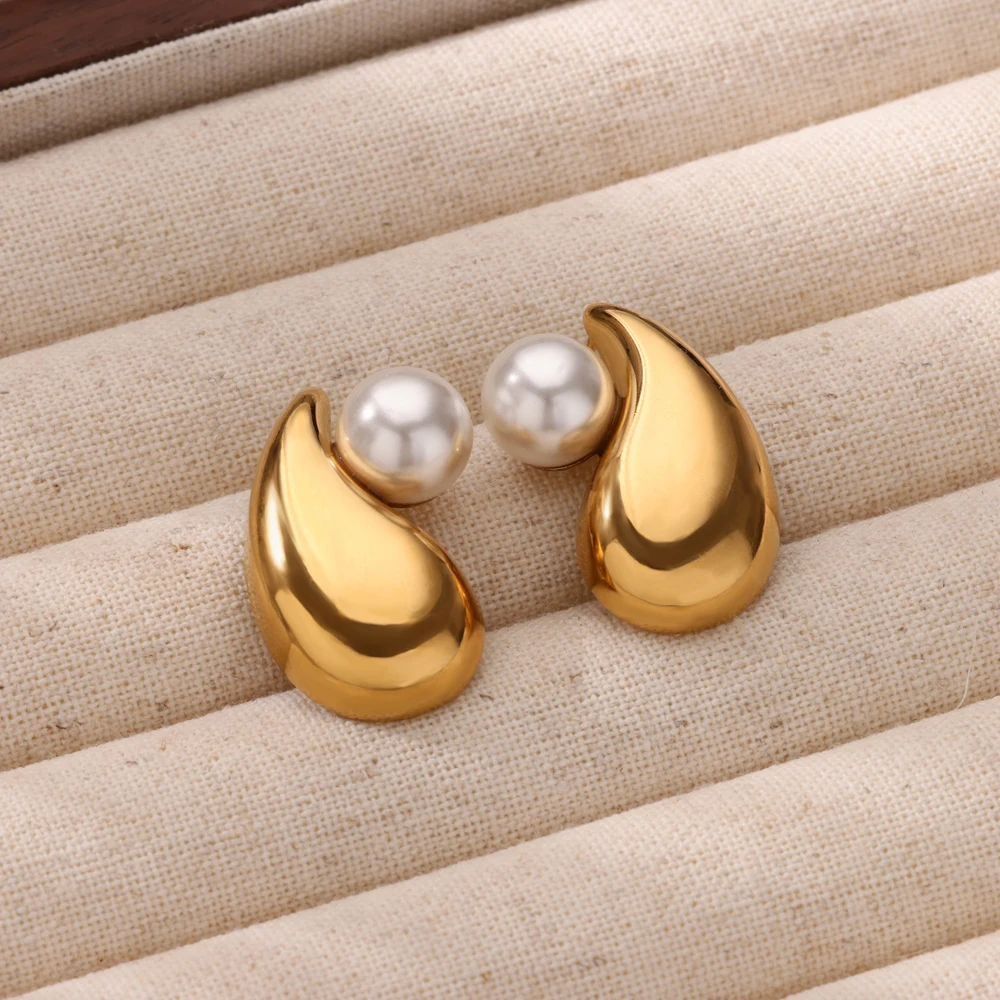 الفاخرة تقليد اللؤلؤ إسقاط أقراط للنساء الذهب اللون قطرة الفولاذ المقاوم للصدأ القرط موضة هدايا مجوهرات الزفاف