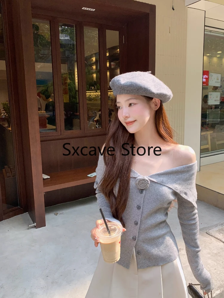 Casual Vintage Sweater Women Casual Long Sleeve Sweet Bodycon Knitted Cardigan Office Lady One Piece Tops Korean 2023 Autumn