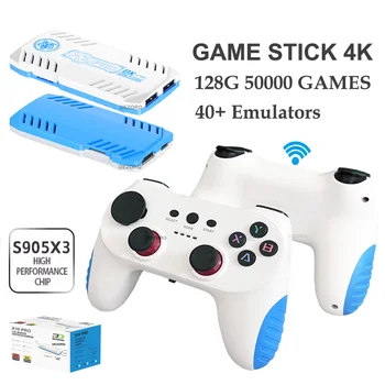 X10 PRO Game Stick 4K Mini Video Game Console 128G 50000+ Games TV Handheld Game Console Dual Gamepads HD Output Retro Games