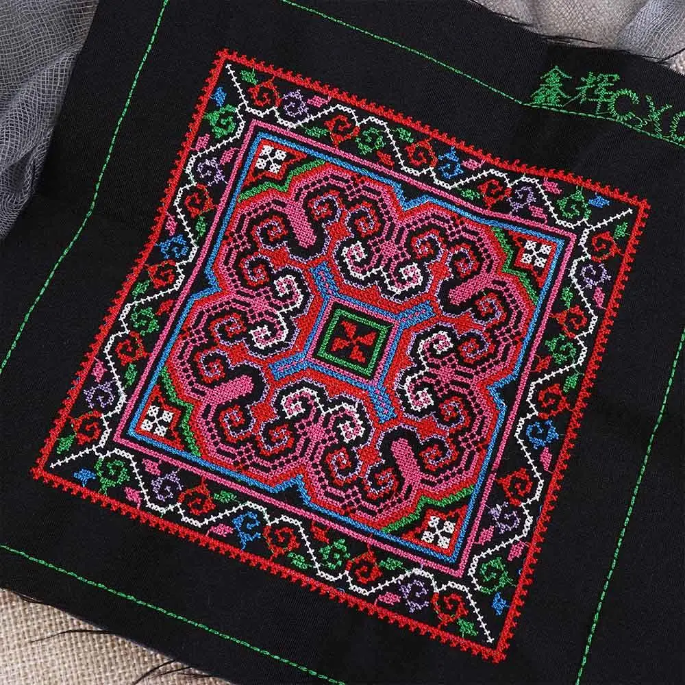 Square Ethnic Style Cloth Patch Flower Pattern Miao Embroidery Clothing Applique Embroidered Fabric Clothing Patch Sewing