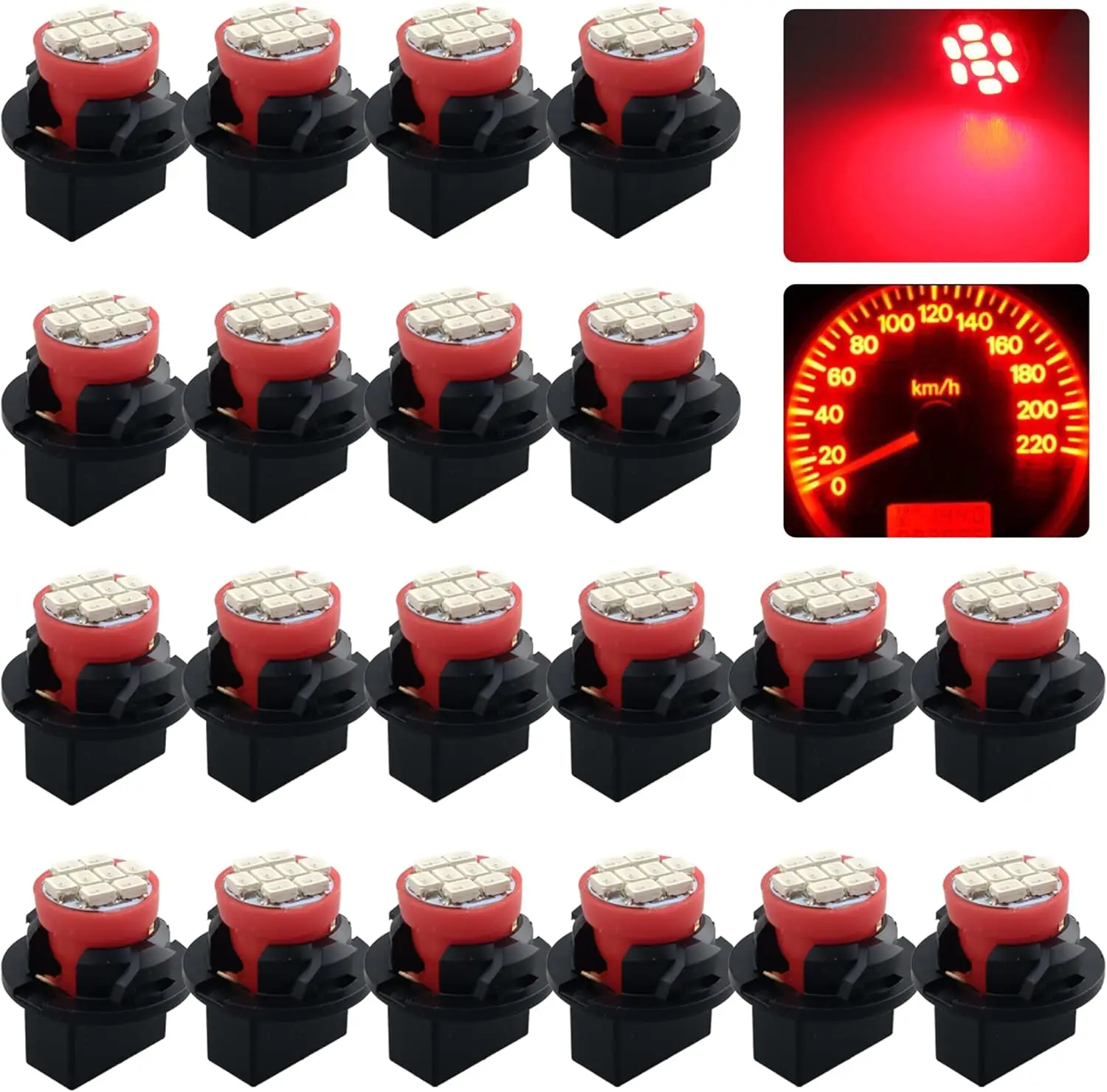 

T10 194 168 Red LED Dash Instrument Lights Bulbs with T10 Twist Lock Socket, Super Bright T10 Instrument Panel Gauge Cluster Das
