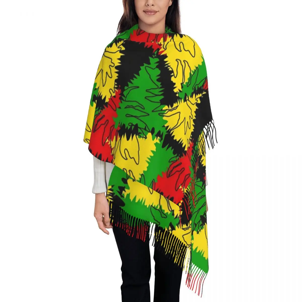 

Womens Scarf with Tassel Abstract Rasta Large Winter Warm Shawl Wrap Reggae Gifts Cashmere Scarf