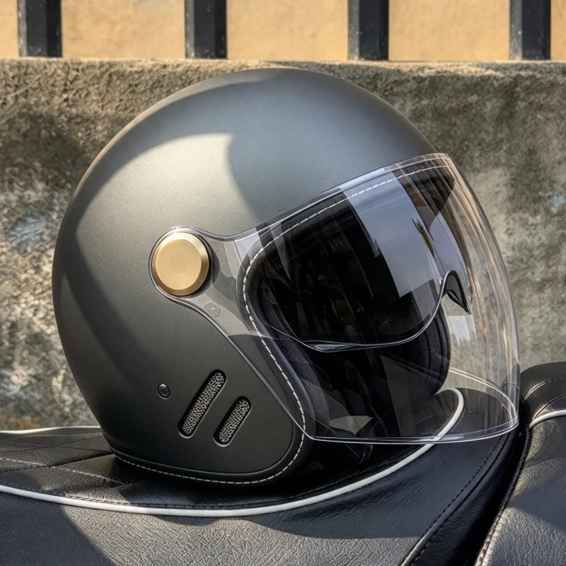 Precision Matte Silver 3/4 Jet Motorcycle Helmet Snap-on Vent Panel Hot Air Exhaust Cover Retro Scooter Open Face Helmet
