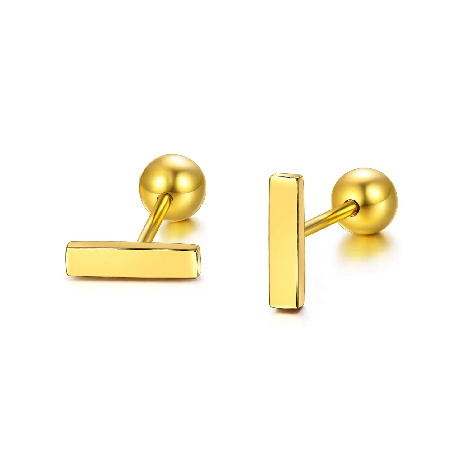 

YFN Solid 18k Gold Bar Stud Earrings for Women Real Gold Screwback Earrings Jewelry Fine Gifts