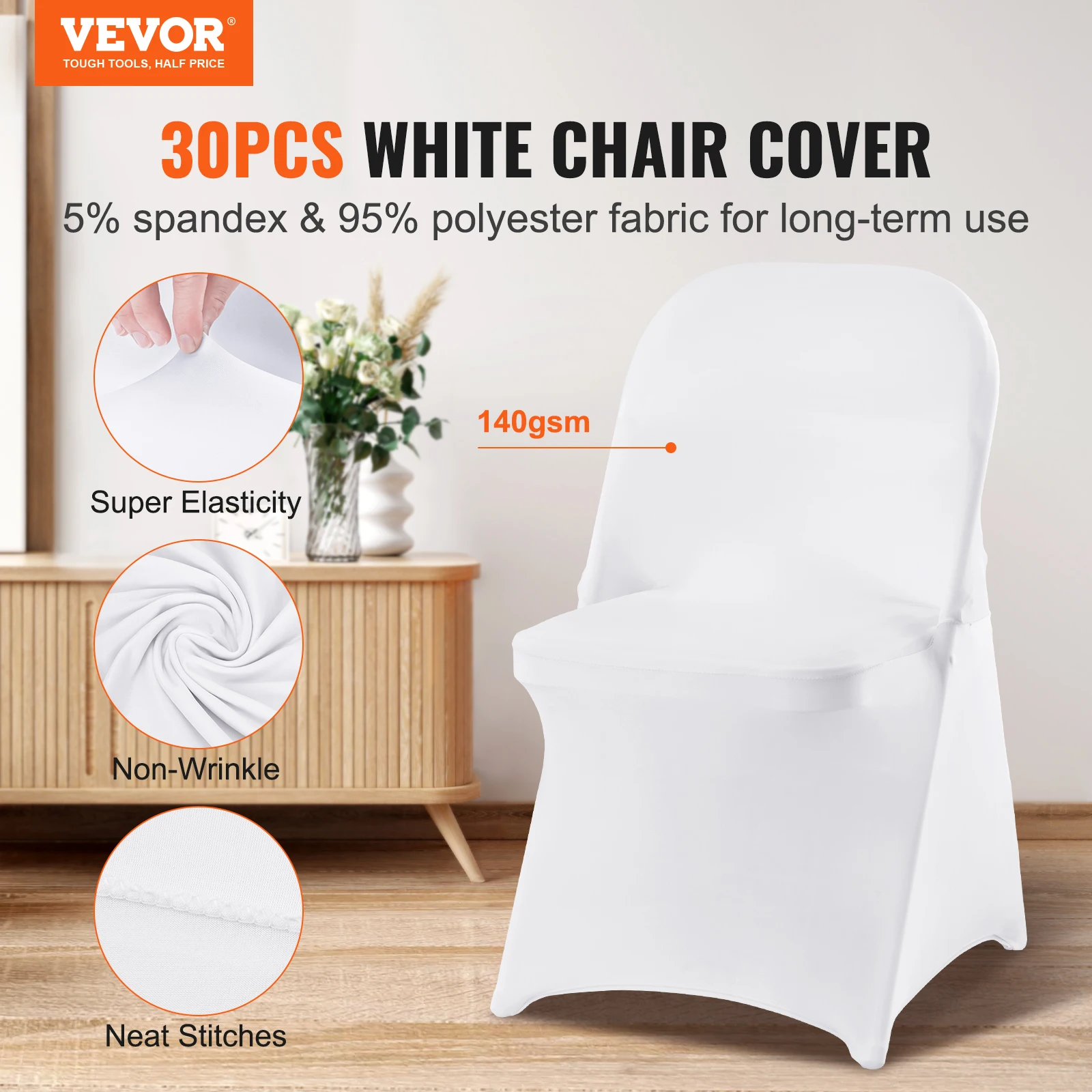 VEVOR 30 12Pcs Wedding Chair Covers Spandex Stretch Slipcover for Restaurant Banquet Hotel Dining Party Universal Chair Cover