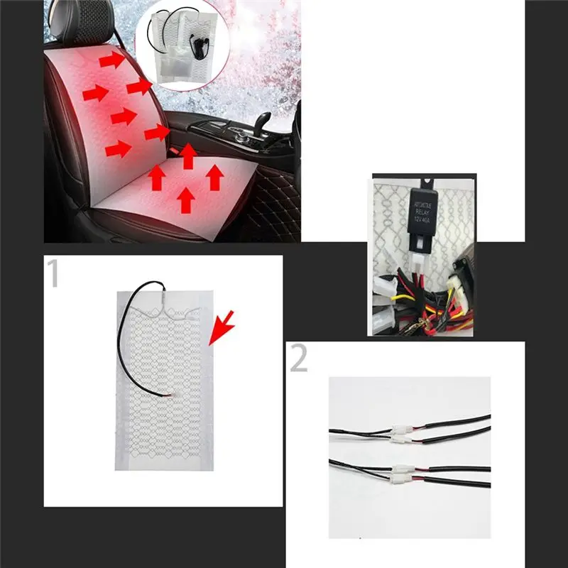A64P-Universal Car Seat Heater Kit 12V Carbon Fiber Heating Pads 2 Level Dual Control Switch System Buttons