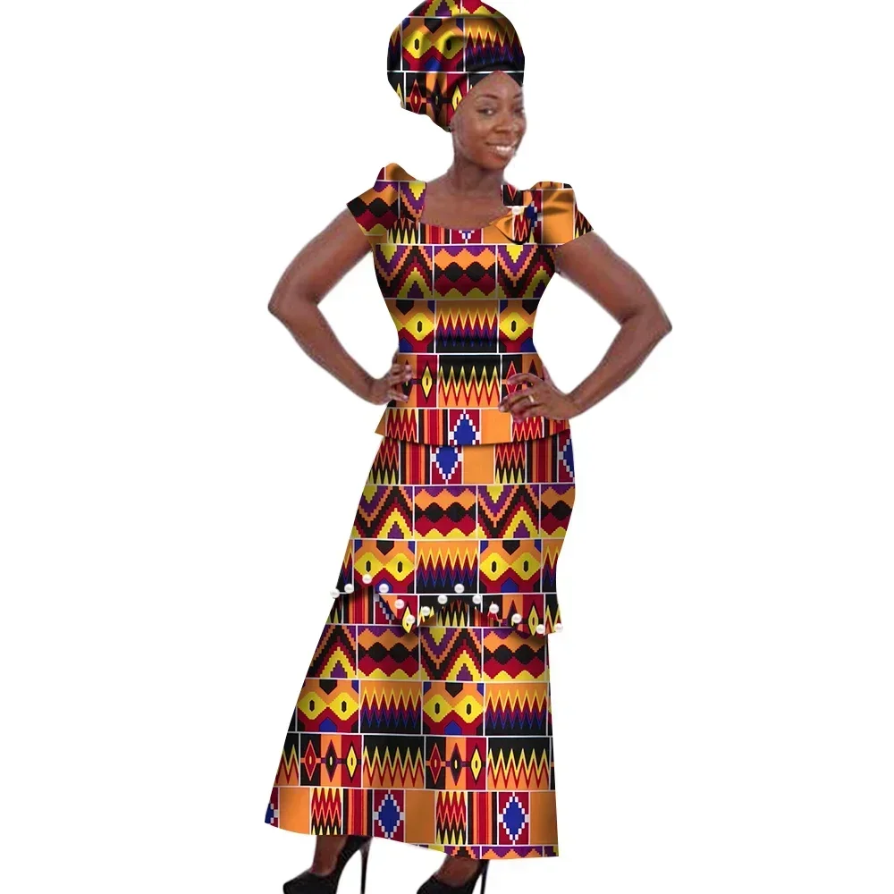 Women Dress Traditional African Traditional 2 Pieces Women Set Clothing Custom Made Tops and Skirts Peals Party Clothing WY182