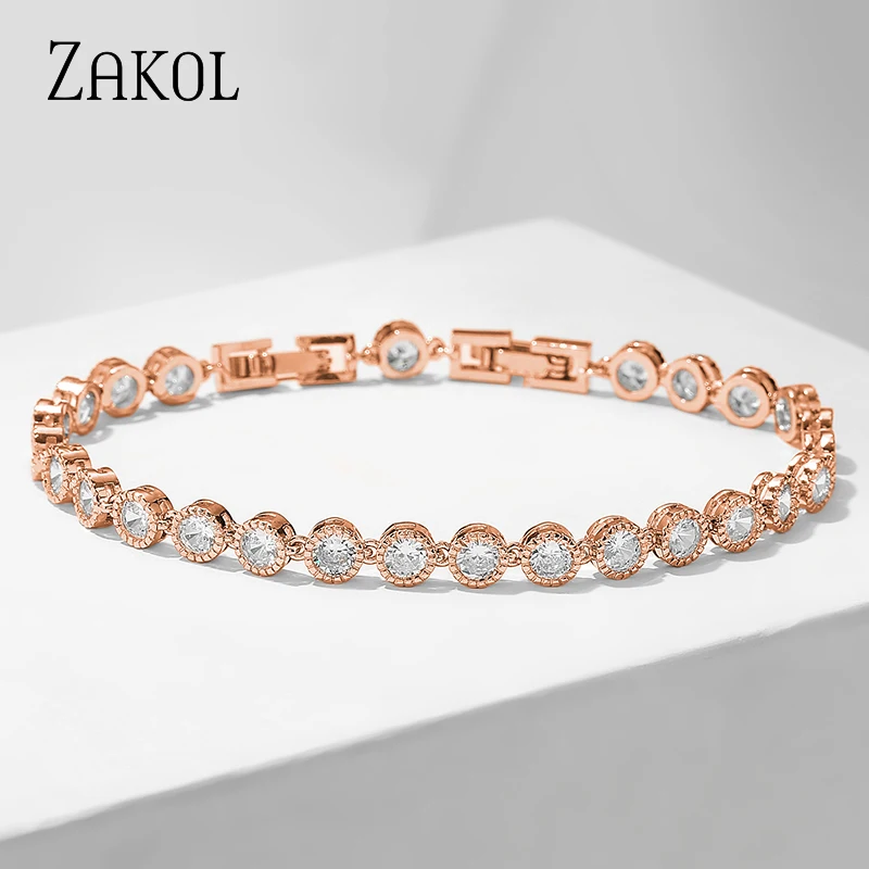 ZAKOL Classic Cubic Zirconia Tennis Bracelets for Women Men Fashion Silver Color Iced Out Chain Crystal Wedding Jewelry