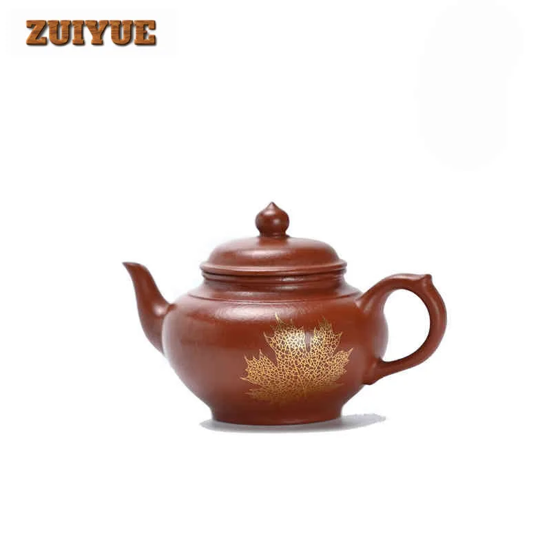 

180ml Yixing Purple Clay Teapots Handmade Gold Leaf Laughing Sakura Pot Raw Ore Dahongpao Mud Kettle With Strainer Zisha Tea Set