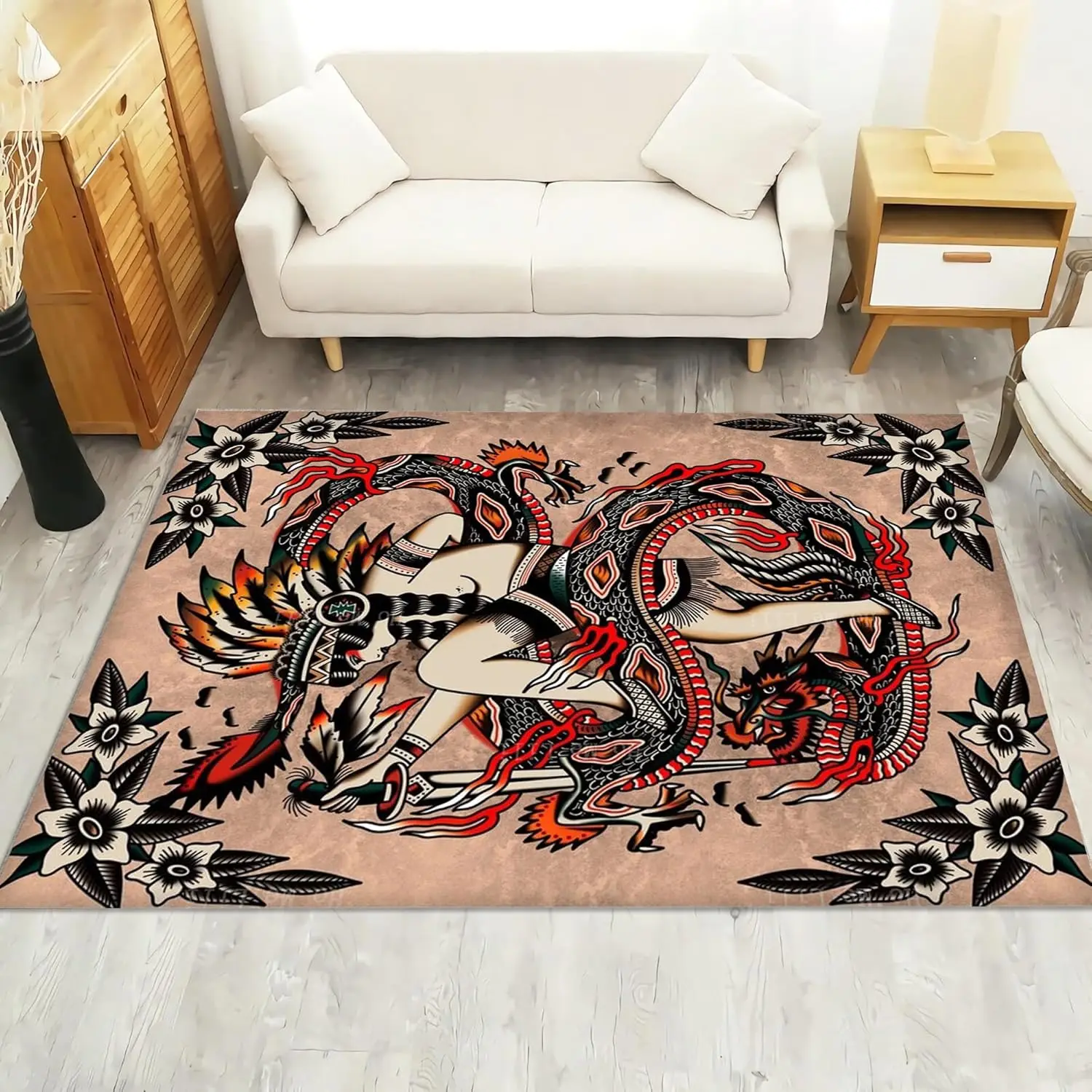Tattoo Rug, American Old School, Traditional Tattoo Rug, Witch Wizard Carpet, Colorful Design, Custom Carpet, Popular Decor,