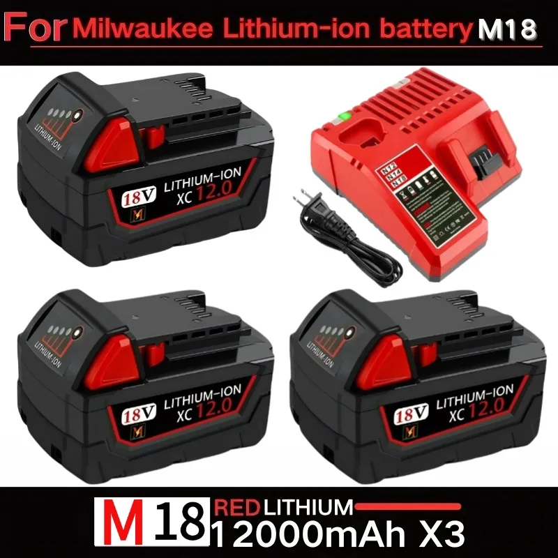 

Для Milwaukee M18 Батарея 18 В 12,0 Ач 9,0 Ач Сменная литиевая батарея для Milwaukee M18 48-11-1815 48-11-1850 2604-22 Батарея