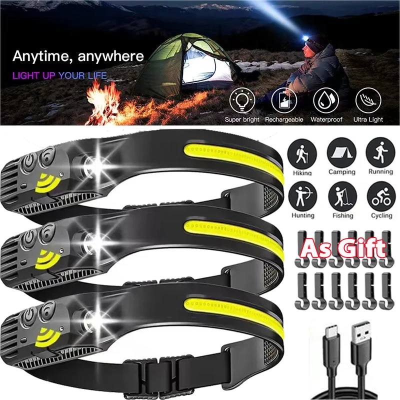 

Headlamp Rechargeable USB Super Bright Headlamp Flashlight Waterproof Headlights for Hunting Camping