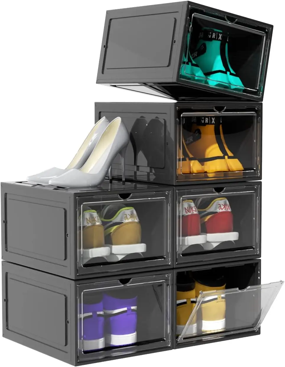 

Liphontcta Shoe Boxes, Set of 6, Stackable Clear Plastic Shoe Boxes, Shoe Containers with Lids and Shoe Organizer for Sneaker