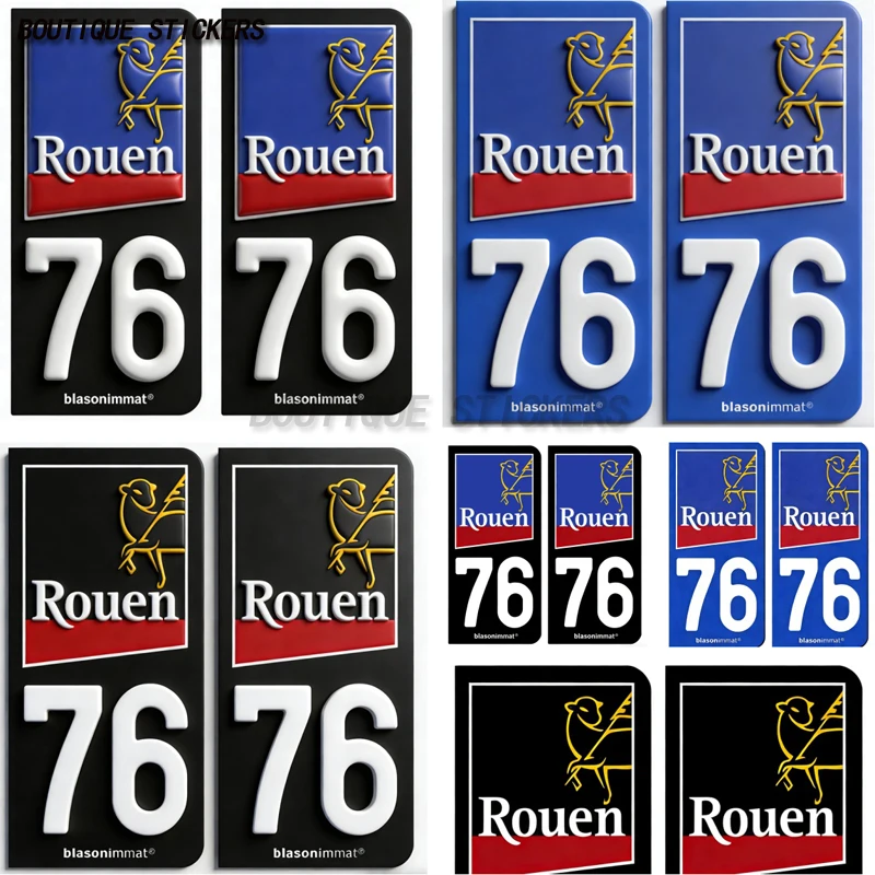 

2Pcs Effets 3D Autocollant plaque d'immatriculation française noir bleu 42 Foot ASSE Club-46 Figeac-Ville-76 Rouen-Ville PVC