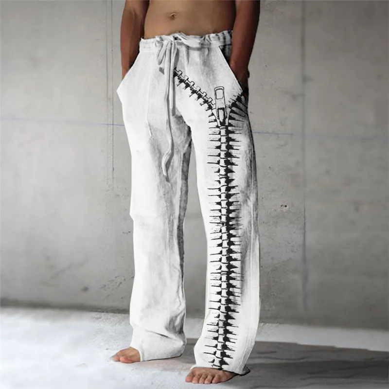 Men's Summer Hawaiian Beach Casual Pants Simple 3D Printed Comfortable Loose Straight Pants Fashion Straight Pants