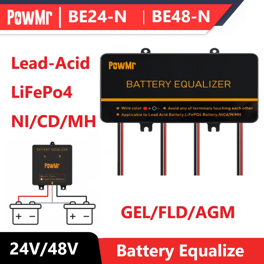 PowMr 24V 48V Battery Equalizer Voltage Balancer Equalize Power Bank for Voltage Series and Parallel Battery Extend Battery Life