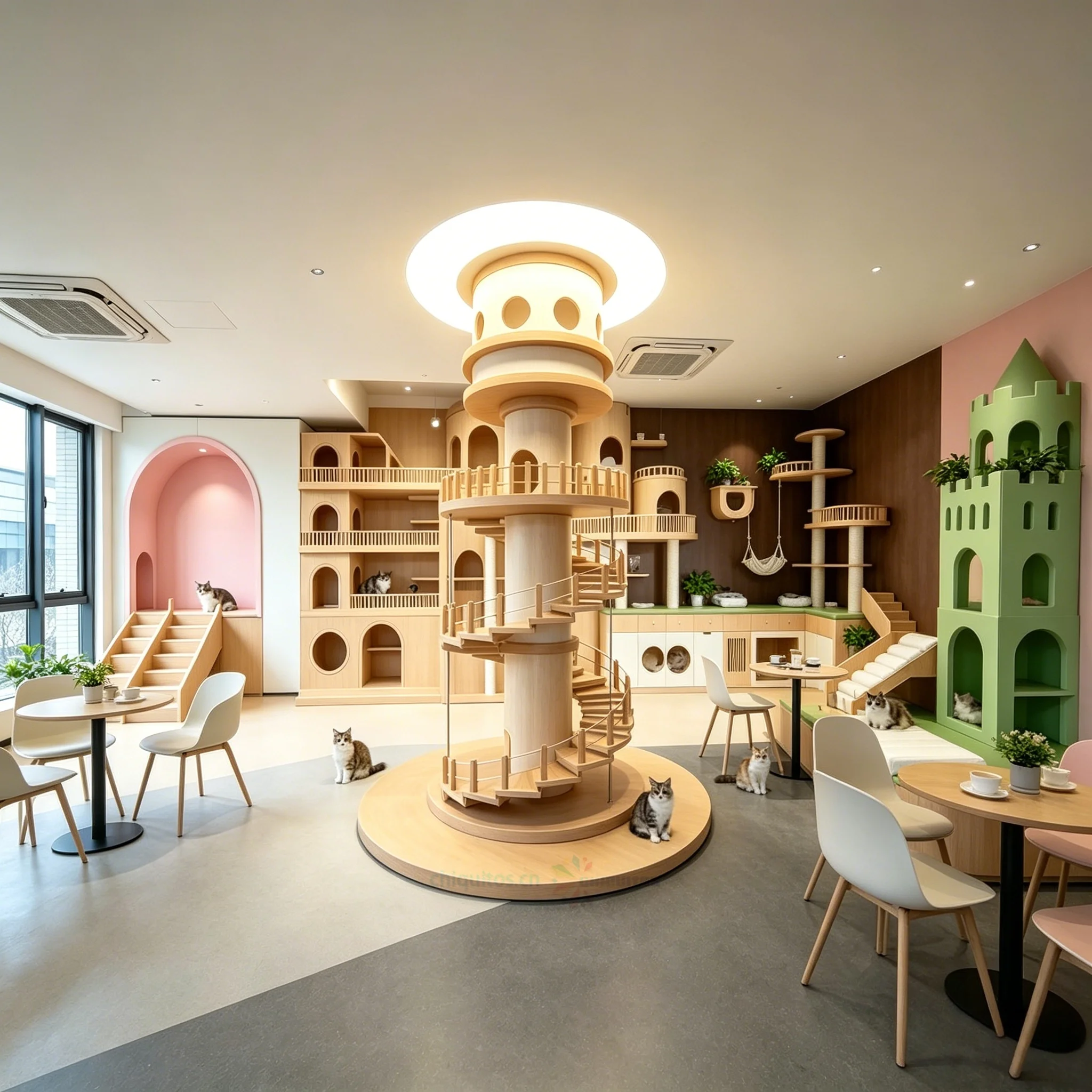 Wooden Tree Shaped Furniture for Pet-Friendly Spaces Stylish Cat Cafe Pet Climbing  and Play Structures