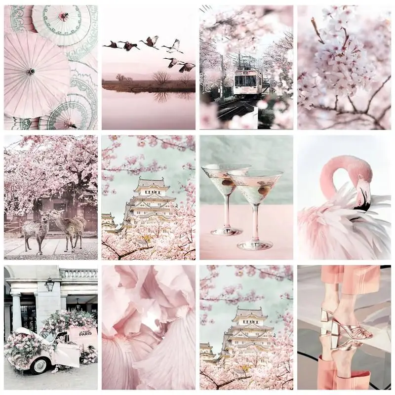 PhotoCustom Modernes Malen nach Zahlen Rosa Landschaft Blumen für Erwachsene Kinder Home Dekore DIY Geschenk Kunstwerk handgemalt