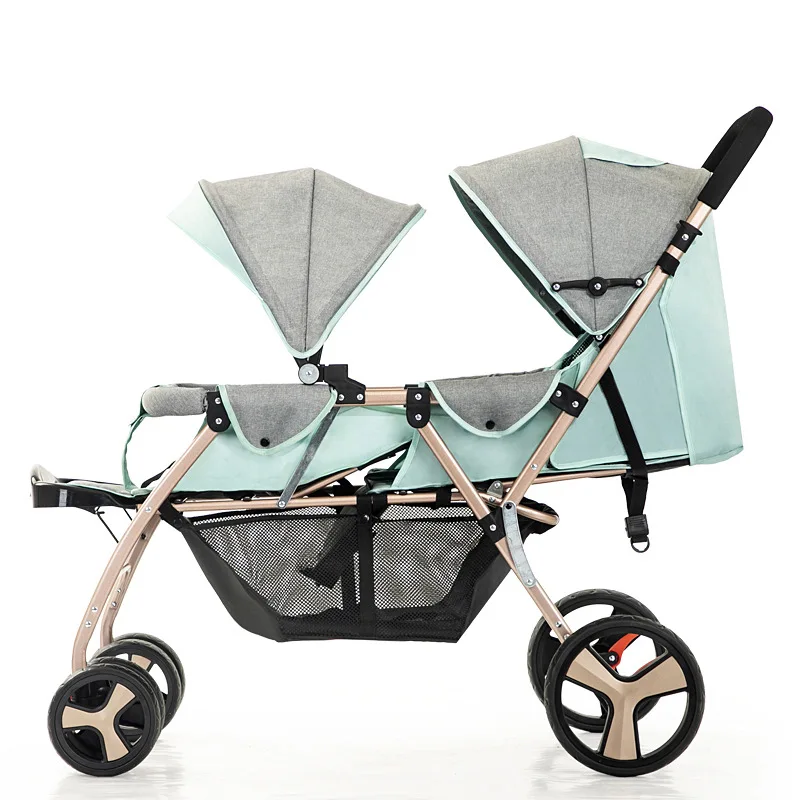 

Twin Stroller Can Sit and Lie Double Seat Carts Four Wheel Baby Carriage Lightweight Mutiple Stroller Travel System 0-4 Y