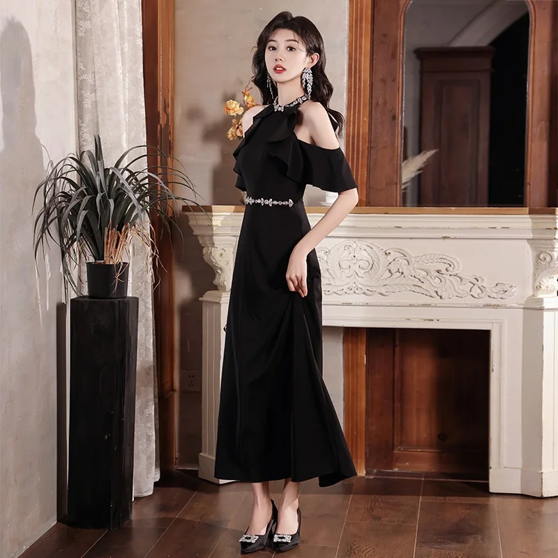 

Ele Bla Long Ne Hanging Dr Luxury mat Host Dr Versatile Daily Wear High Waist Chinese Production