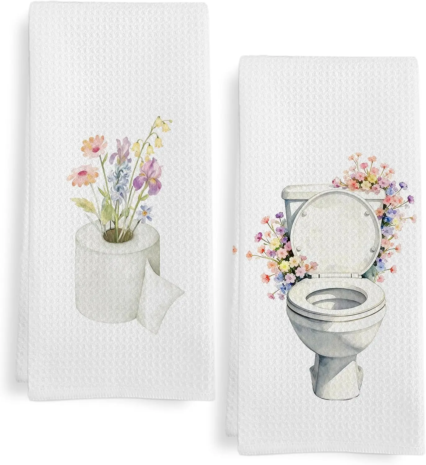 

Wildflower Toilet Paper Roll Hand Towels Set of 2, Funny Floral Kitchen Towels, Minimalist Decorative Hand Towels 16x24 in