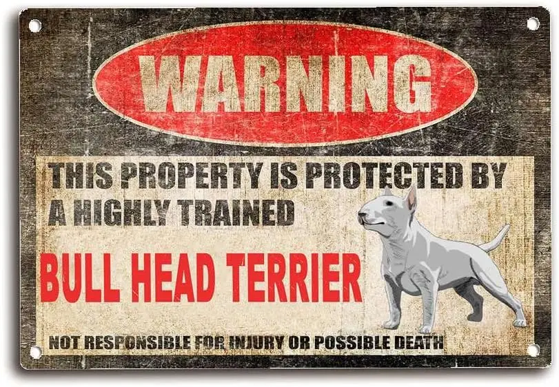 Tin Sign Funny Bull Terrier Logo Bull Terrier Warning Logo Dog Novelty Logo Decorations Home Kitchen Bar Room Garage Cafe Decor