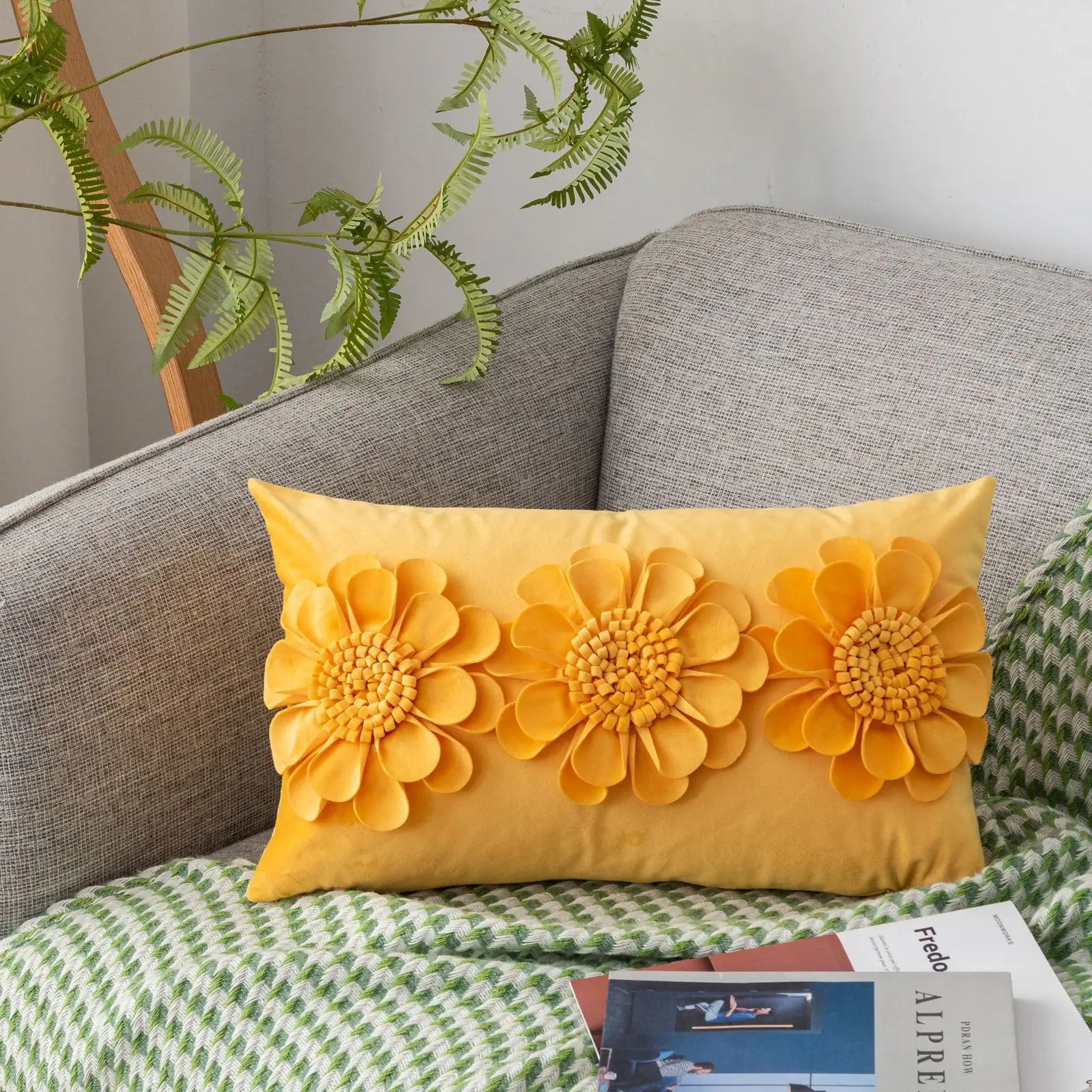Solid Color Dutch Velvet Sofa Pillowcase Rectangular Textural Sunflower Chair Backrest Pillow Cover Bedside Waist Cushion Cover