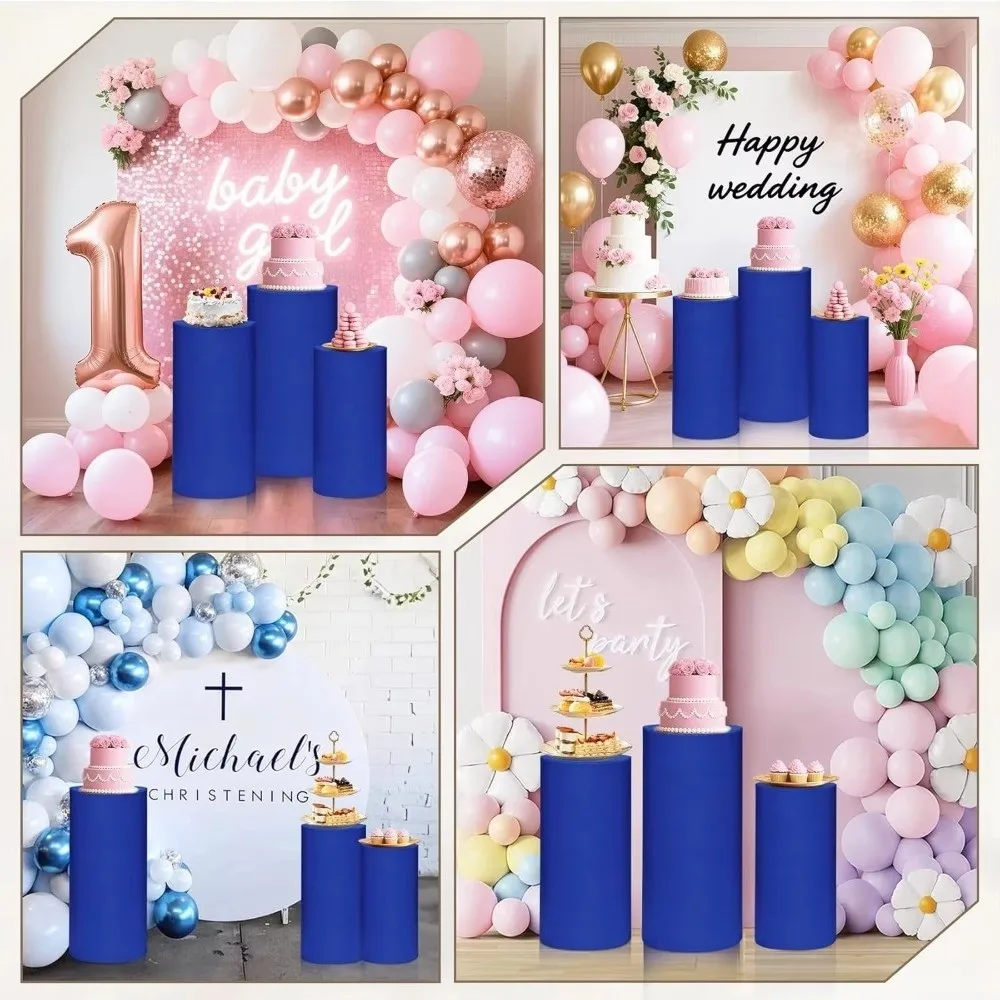 DIY Solid Color Cylinder Cover Reusable Polyester Decor Prop Desserts Tablecloth Cake Column Backdrop