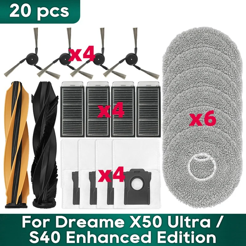 LARSU-For Dreame X50 Ultra / S40 Enhanced Edition Accessories Main Brush Filter Mop Dust Bags Replacement Parts