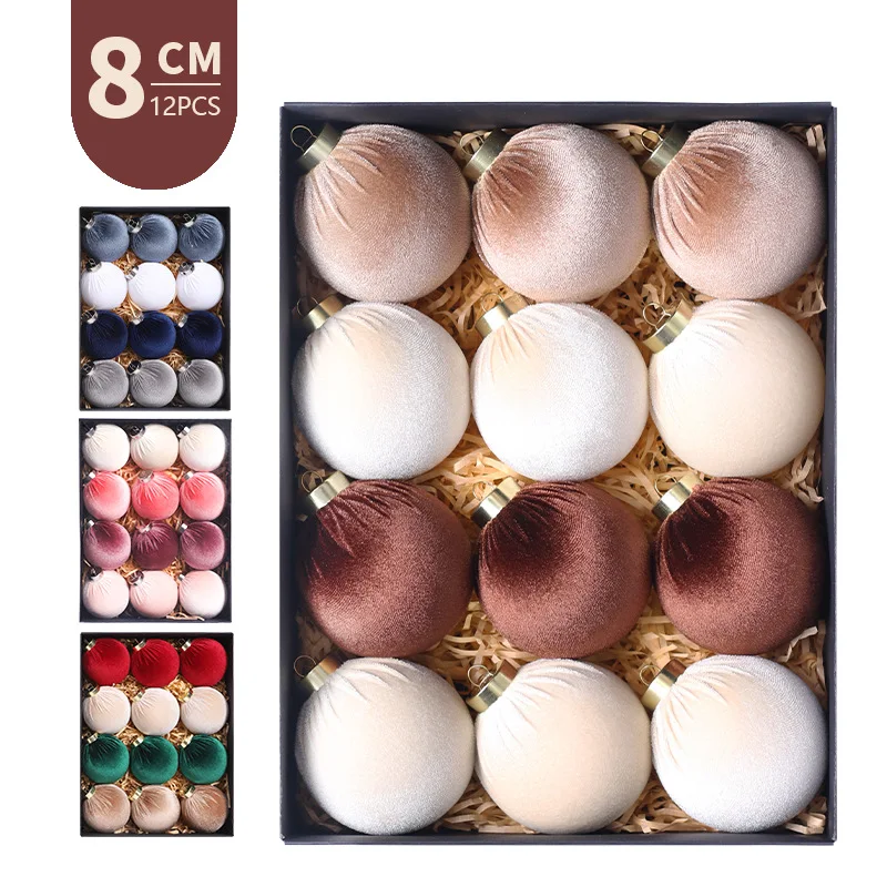 

12PCS Velvet Christmas Ornaments Ball Christmas Tree Ball Ornaments Plastic Decorative Christmas Tree Hanging Ball for Xmas