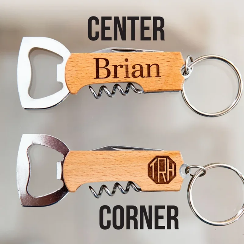 1pcs Free Custom Wooden Beer Bottle Opener Engraving Logo Wedding Key Chain Wine Stainless Steel Opener Gift Bar Party Accessory