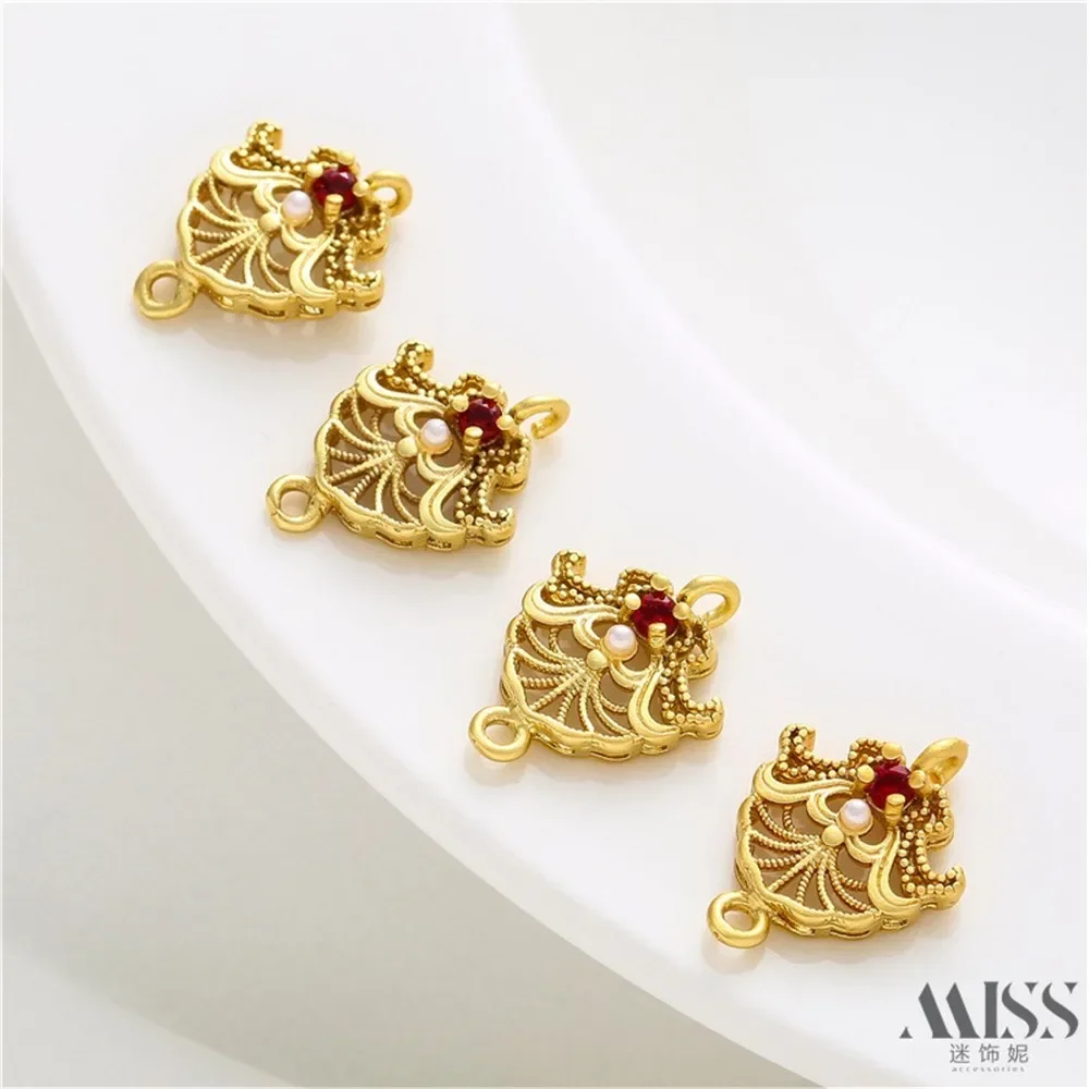 

Matte Gold Bag Gold Color Retention 18K Inlaid Zircon Beads Hollow Lace Double Pendant DIY Accessories Pendant Bracelet Necklace